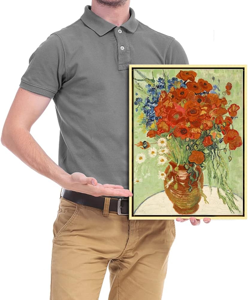 Wieco Art Framed Wall Art Canvas Prints of Red Poppies and Daisies Canvas Prints Wall Art of Van Gogh Paintings Reproduction Abstract Artwork for Wall Decor Golden Frame