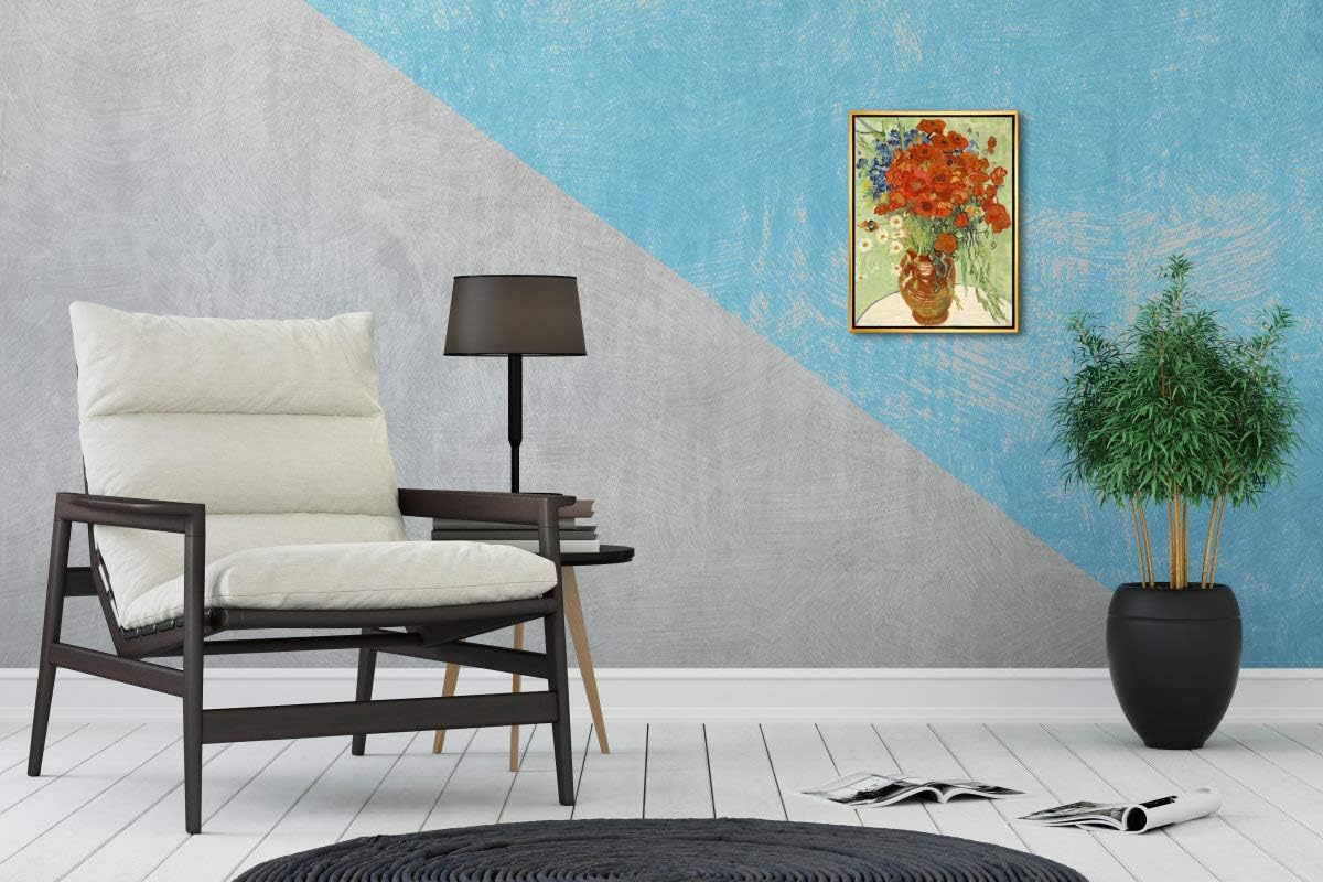 Wieco Art Framed Wall Art Canvas Prints of Red Poppies and Daisies Canvas Prints Wall Art of Van Gogh Paintings Reproduction Abstract Artwork for Wall Decor Golden Frame