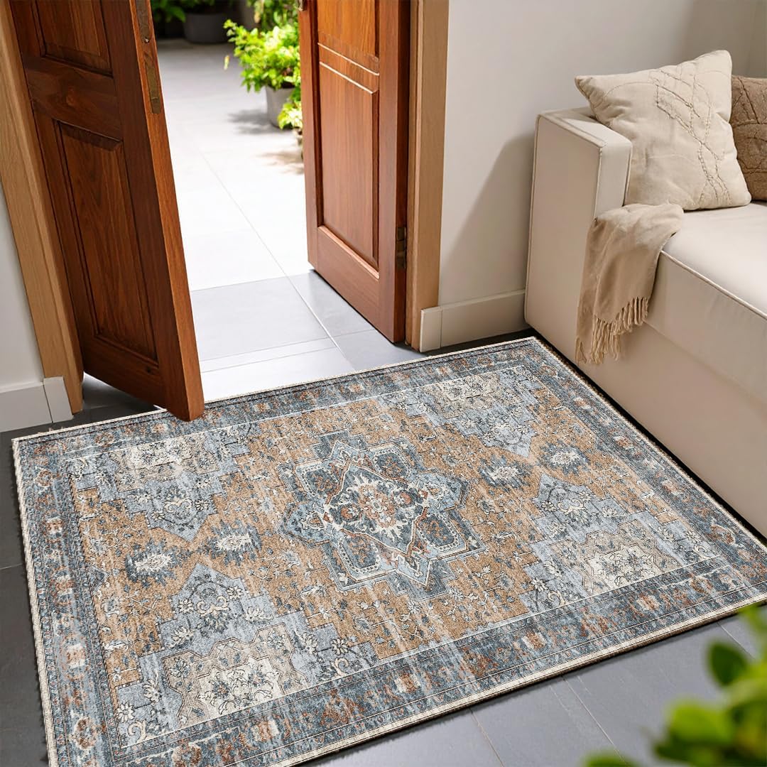 Muddy Mat® Plaid 2x3 Washable Area Rugs for Living Room, Bedroom & Dining Room – Modern Soft Low Pile Non Slip Carpet – Pet Friendly Waterproof Foldable Rugs for Home