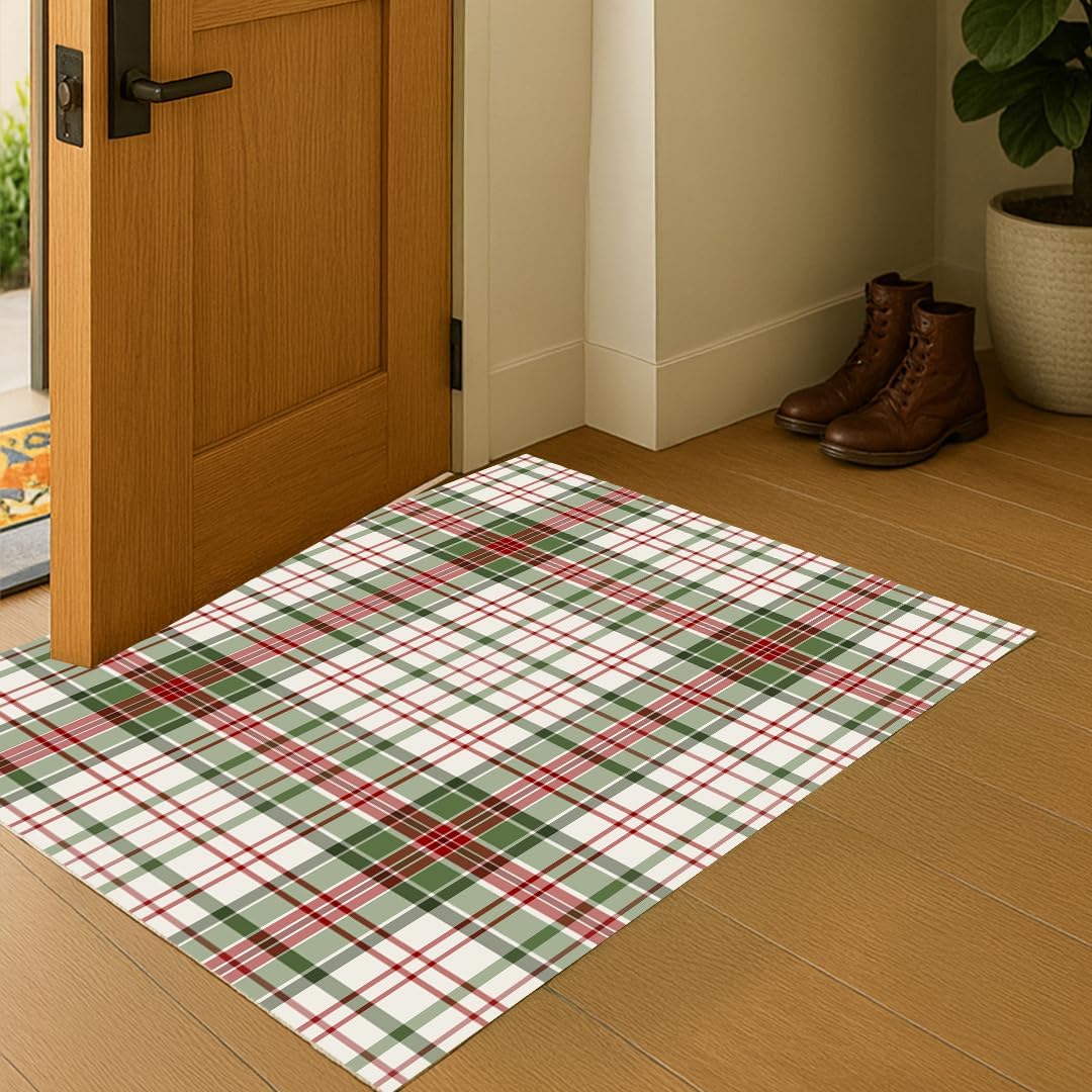 Muddy Mat® Plaid 2x3 Washable Area Rugs for Living Room, Bedroom & Dining Room – Modern Soft Low Pile Non Slip Carpet – Pet Friendly Waterproof Foldable Rugs for Home