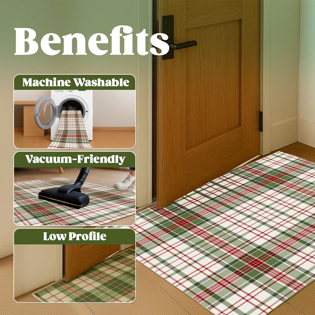 Muddy Mat® Plaid 2x3 Washable Area Rugs for Living Room, Bedroom & Dining Room – Modern Soft Low Pile Non Slip Carpet – Pet Friendly Waterproof Foldable Rugs for Home