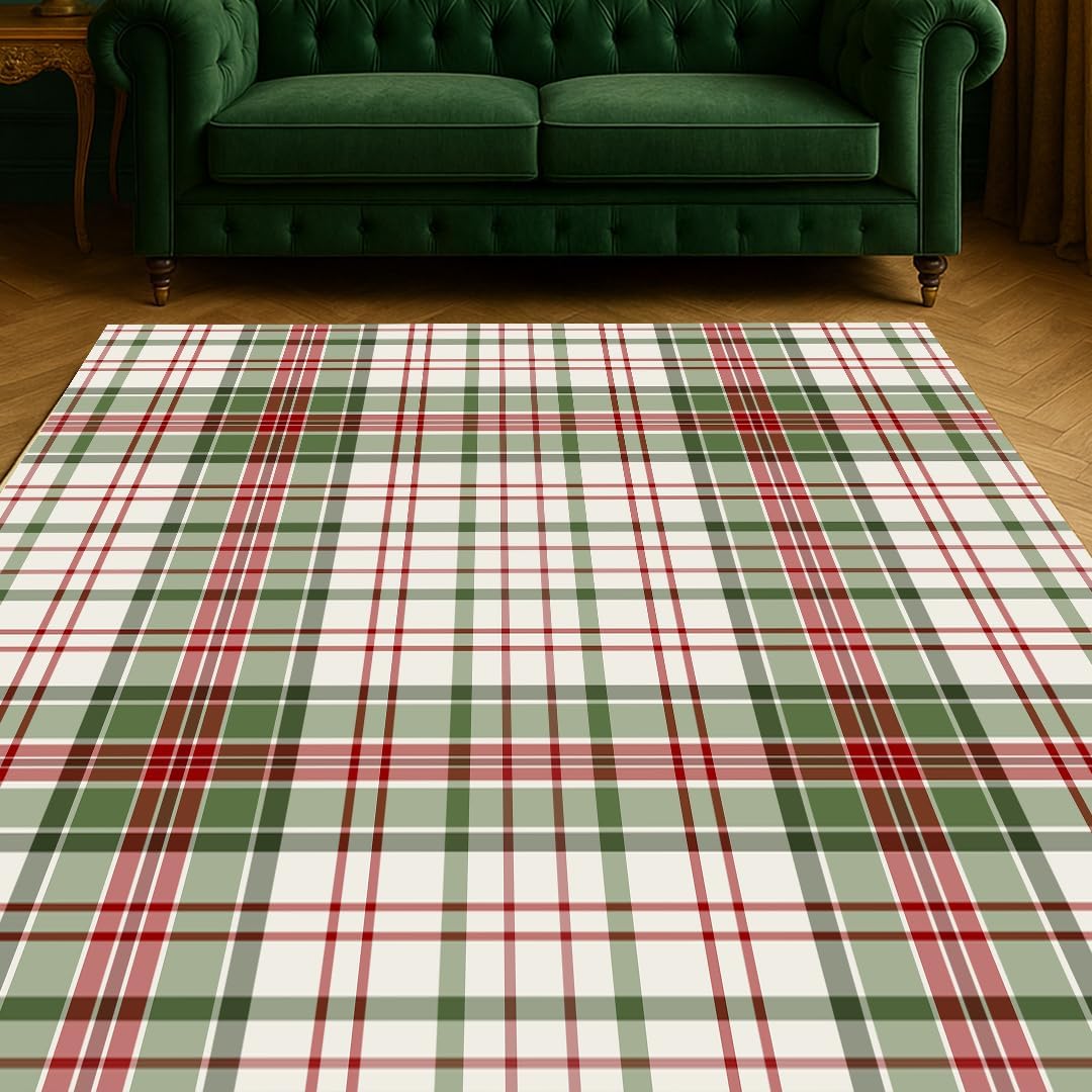 Muddy Mat® Plaid 2x3 Washable Area Rugs for Living Room, Bedroom & Dining Room – Modern Soft Low Pile Non Slip Carpet – Pet Friendly Waterproof Foldable Rugs for Home