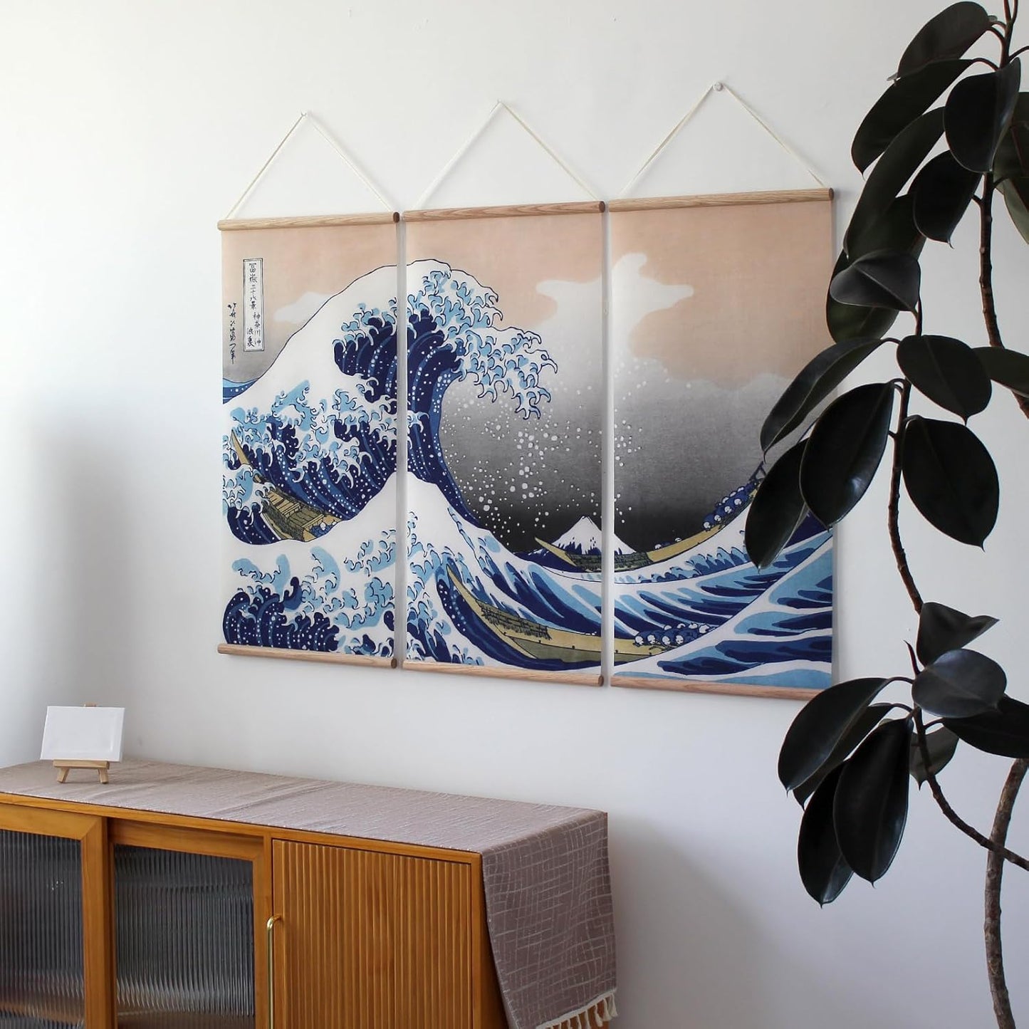 xinyuru Japanese Traditional Art The Great Wave Off Kanagawa by Hokusai,Hanging Poster with Wood Frames,Ready to Hang Decorative Wall 16''x32'' x 3 Piece Set