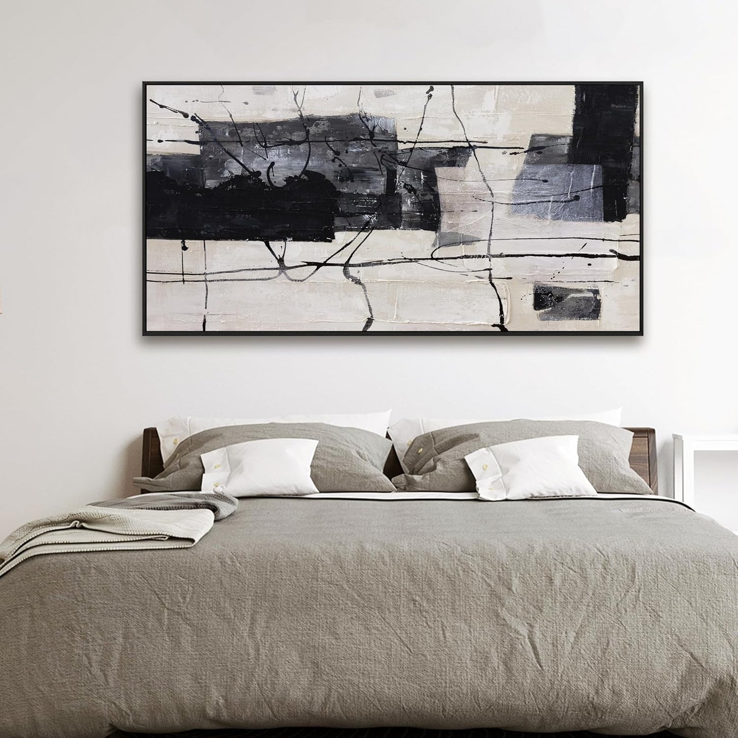Abstract Wall Art Framed Decor Canvas Wall Art For Living Room Modern Canvas Prints Pictures For Wall Black And White Artwork For Home Hotel Decoration 24x48 Inch