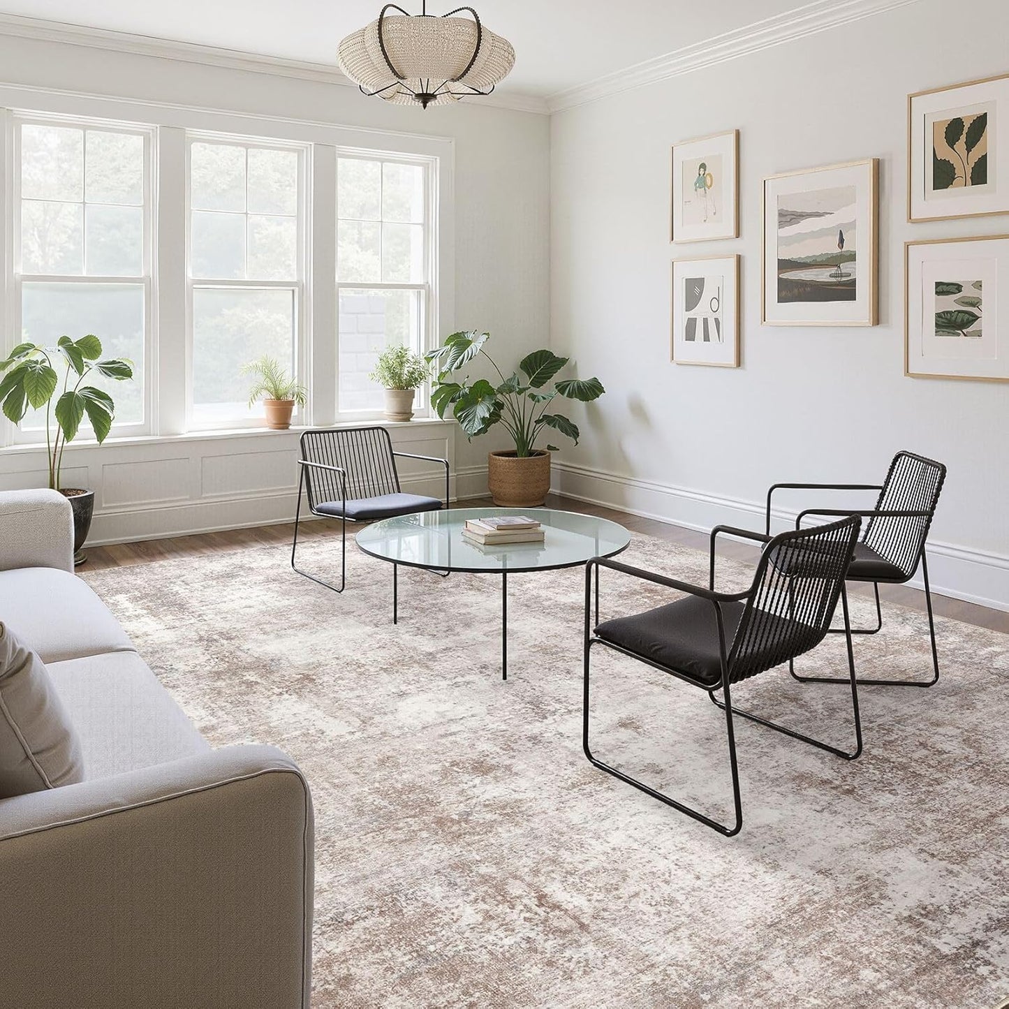 Washable 9X12 Area Rug: Modern Abstract Soft Non-Slip Indoor Rugs Home Decor - Low Pile Stain Resistant Foldable Carpet for Living Room Bedroom Dining Room Playroom Office(Brown,9'x12')