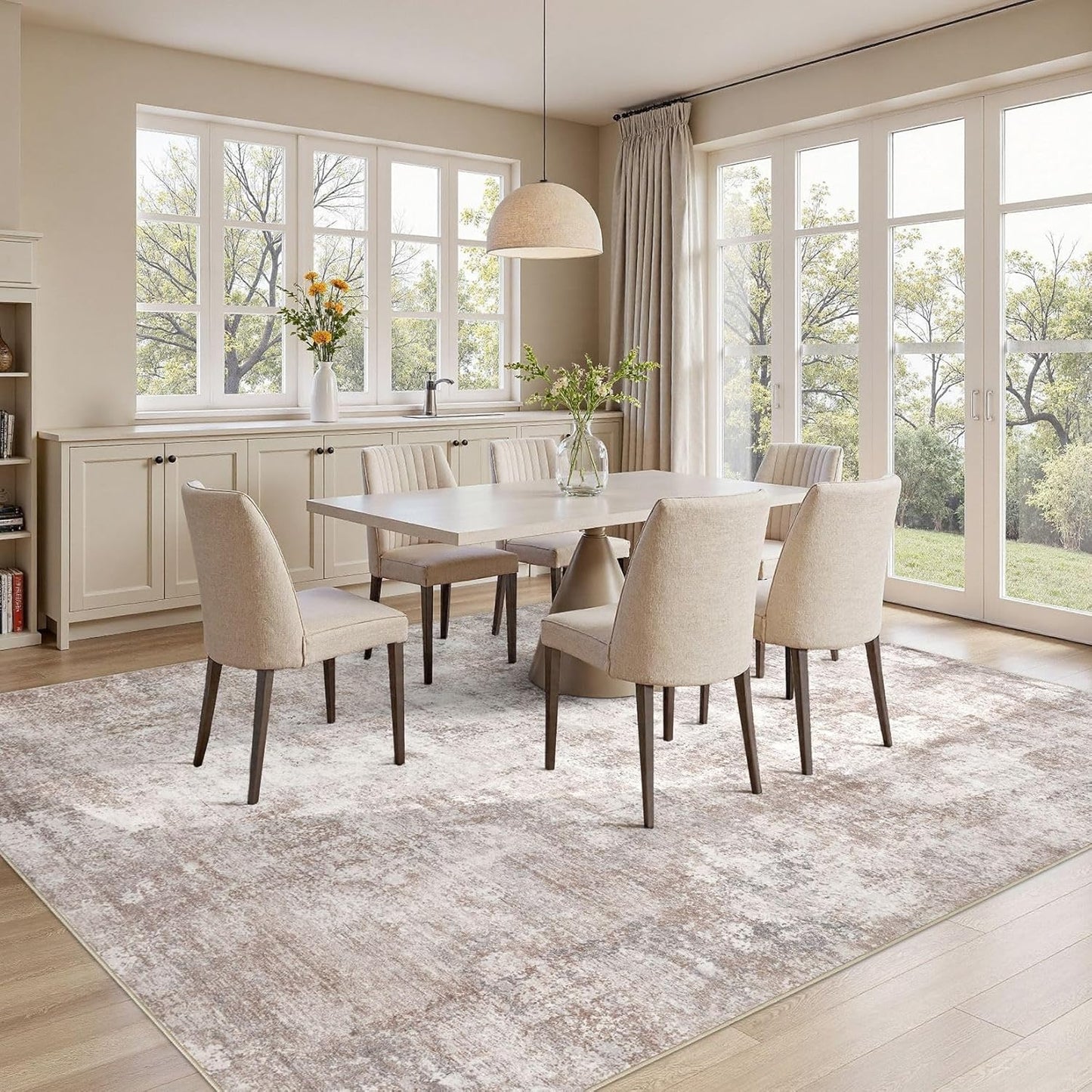 Washable 9X12 Area Rug: Modern Abstract Soft Non-Slip Indoor Rugs Home Decor - Low Pile Stain Resistant Foldable Carpet for Living Room Bedroom Dining Room Playroom Office(Brown,9'x12')