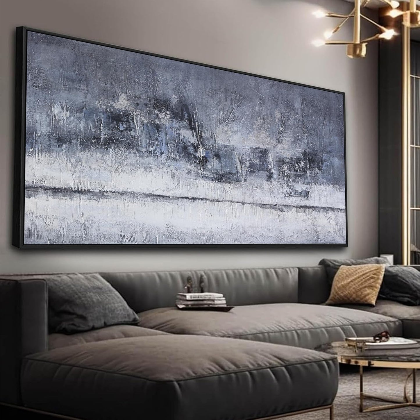 Abstract Wall Art Framed Decor Canvas Wall Art For Living Room Modern Canvas Prints Pictures For Wall Black And White Artwork For Home Hotel Decoration 24x48 Inch