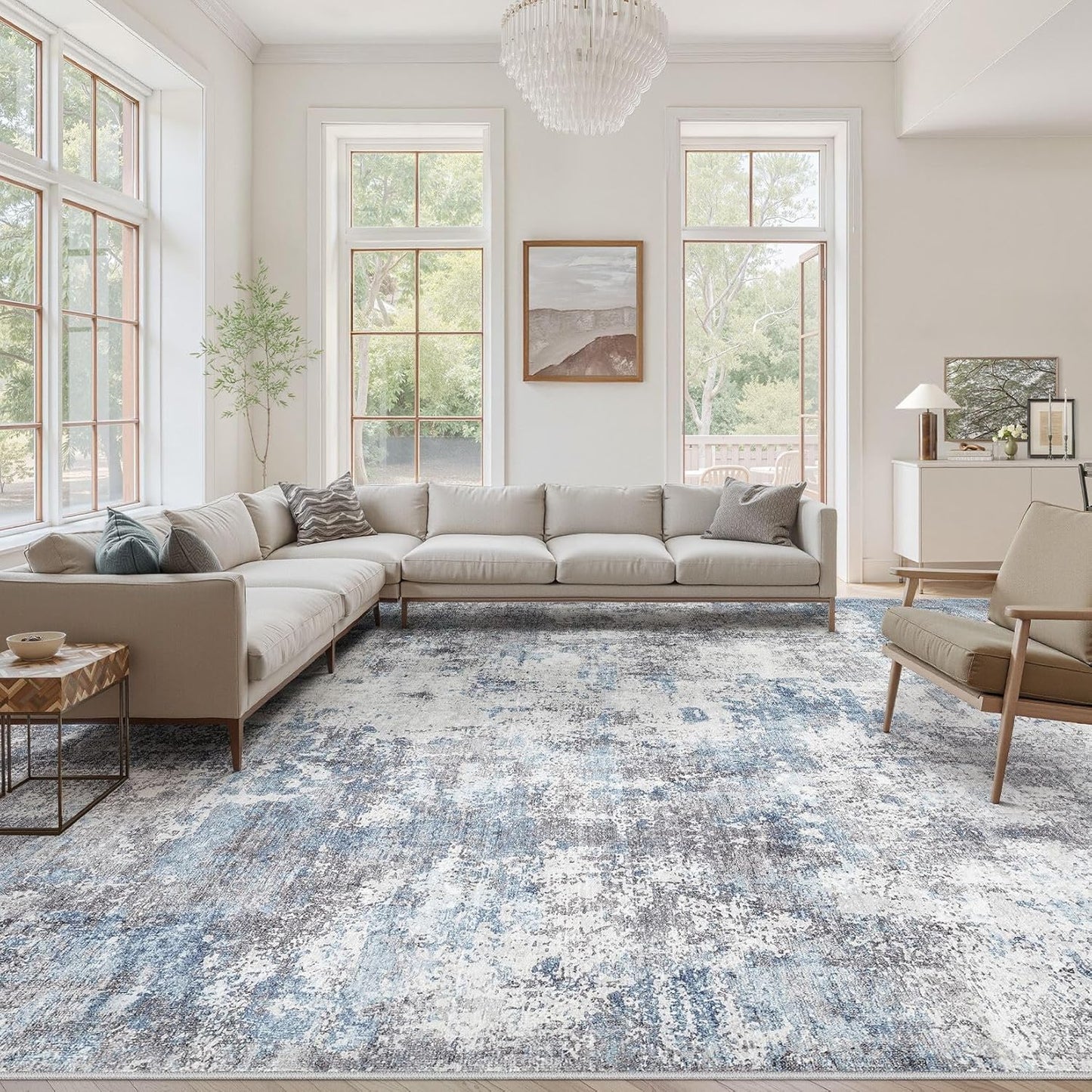 Washable 9X12 Area Rug: Modern Abstract Soft Non-Slip Indoor Rugs Home Decor - Low Pile Stain Resistant Foldable Carpet for Living Room Bedroom Dining Room Playroom Office(Brown,9'x12')