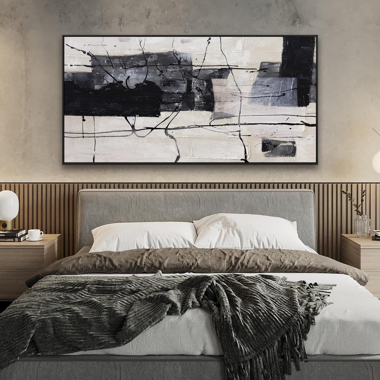 Abstract Wall Art Framed Decor Canvas Wall Art For Living Room Modern Canvas Prints Pictures For Wall Black And White Artwork For Home Hotel Decoration 24x48 Inch