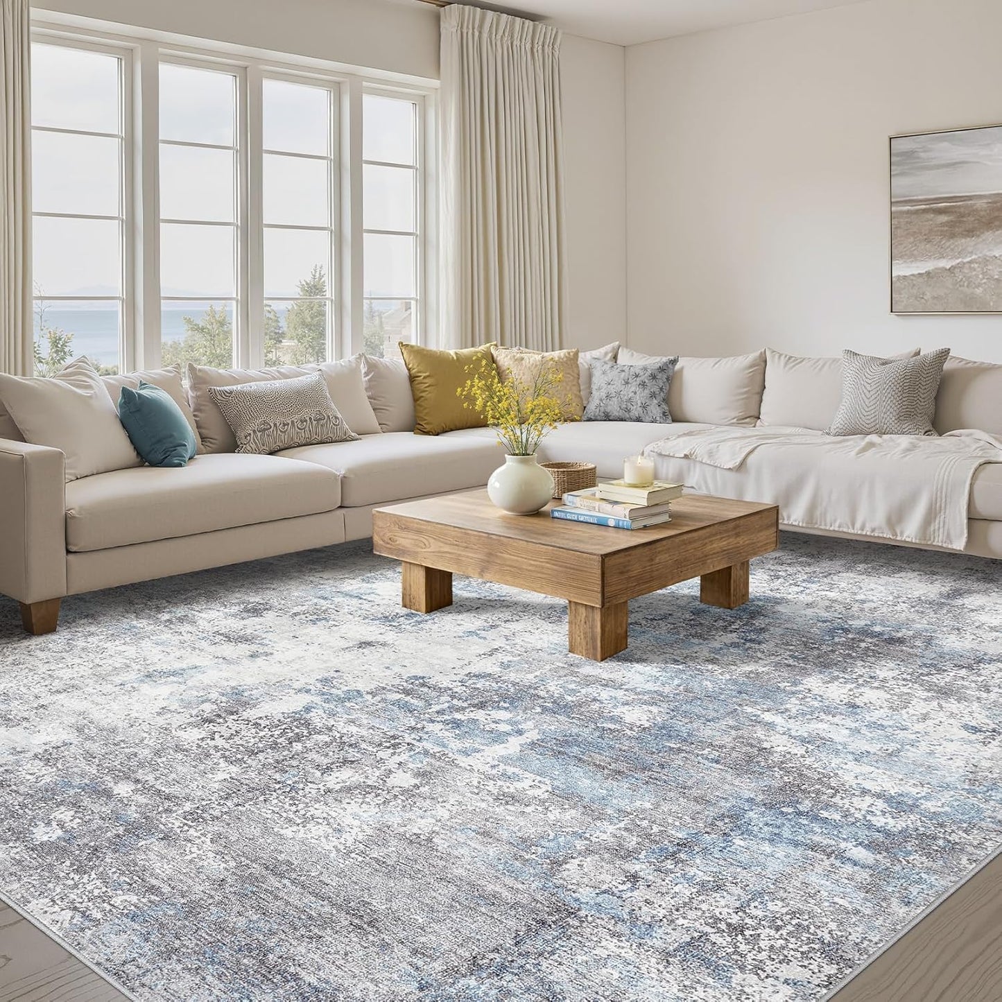 Washable 9X12 Area Rug: Modern Abstract Soft Non-Slip Indoor Rugs Home Decor - Low Pile Stain Resistant Foldable Carpet for Living Room Bedroom Dining Room Playroom Office(Brown,9'x12')