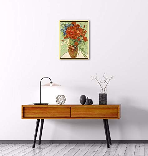 Wieco Art Framed Wall Art Canvas Prints of Red Poppies and Daisies Canvas Prints Wall Art of Van Gogh Paintings Reproduction Abstract Artwork for Wall Decor Golden Frame
