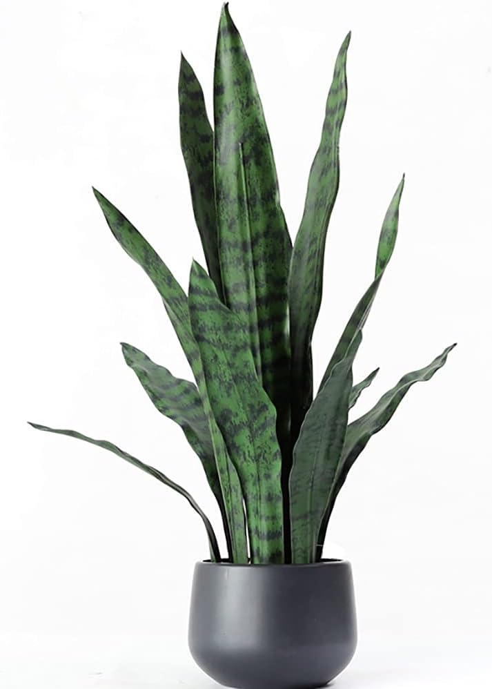 Ollain Artificial Snake Plant with Potted 23.6" Fake Plastic Sansevieria Faux Plants in Pot for Outdoor Window Box Verandah Planter Indoor Outside Home Garde Office Room Gardening Decoration
