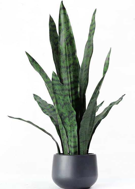 Ollain Artificial Snake Plant with Potted 23.6" Fake Plastic Sansevieria Faux Plants in Pot for Outdoor Window Box Verandah Planter Indoor Outside Home Garde Office Room Gardening Decoration