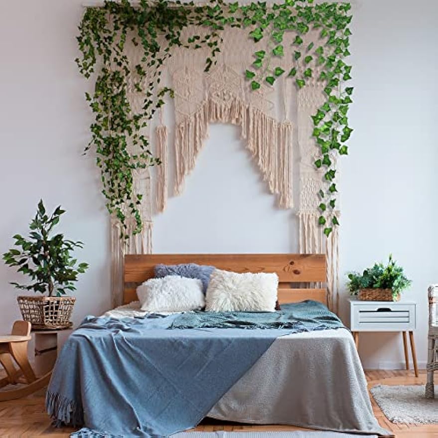 CQURE 24 Pack 168Ft Artificial Ivy Fake Vines,Ivy Garland Greenery Garland Fake Hanging Plants Vines Aesthetic Green Leaves for Bedroom Wedding Party Garden Wall Room Decor