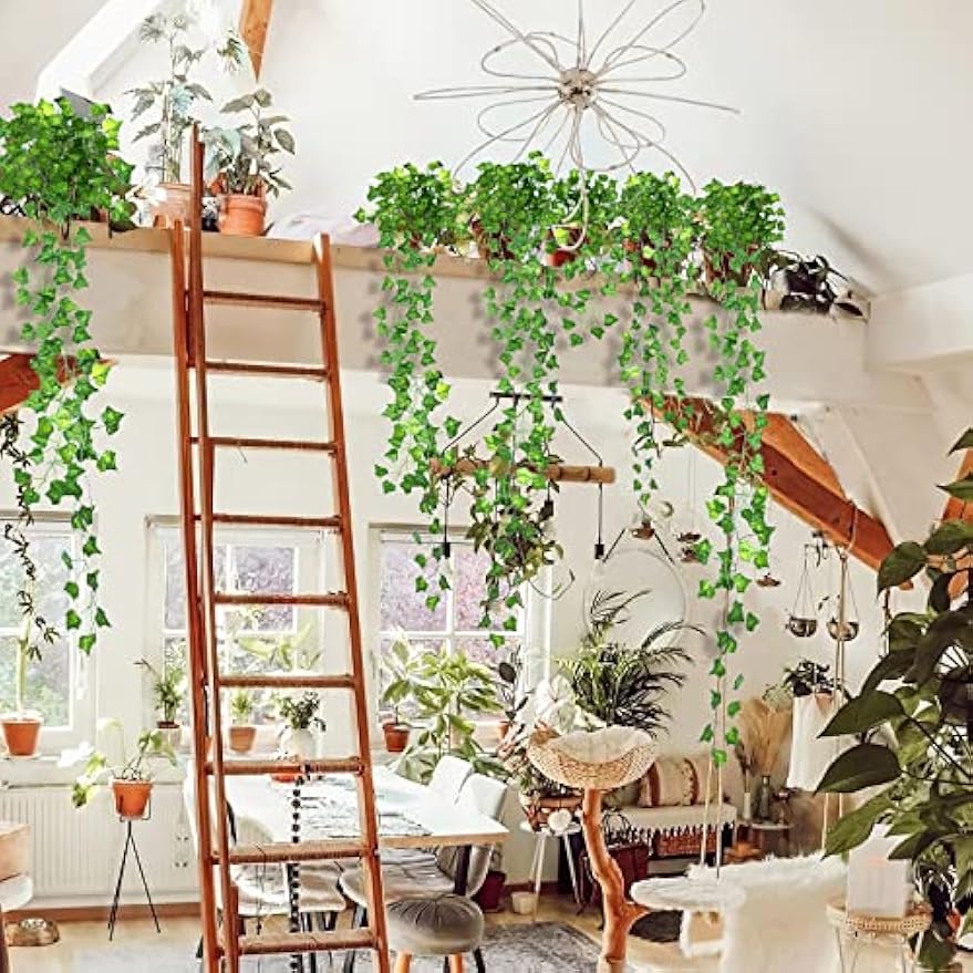 CQURE 24 Pack 168Ft Artificial Ivy Fake Vines,Ivy Garland Greenery Garland Fake Hanging Plants Vines Aesthetic Green Leaves for Bedroom Wedding Party Garden Wall Room Decor