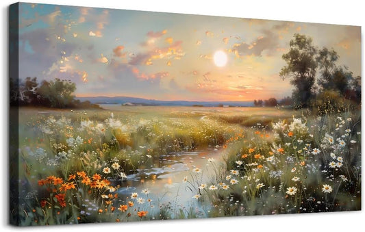 hyidecorart Canvas Wall Art For Living Room Wall Decor For Bedroom Office Decorations Vintage Farmhouse Wildflower Wall Paintings Nature Landscape Picture Artwork Aesthetic Home Decor Ready To Hang