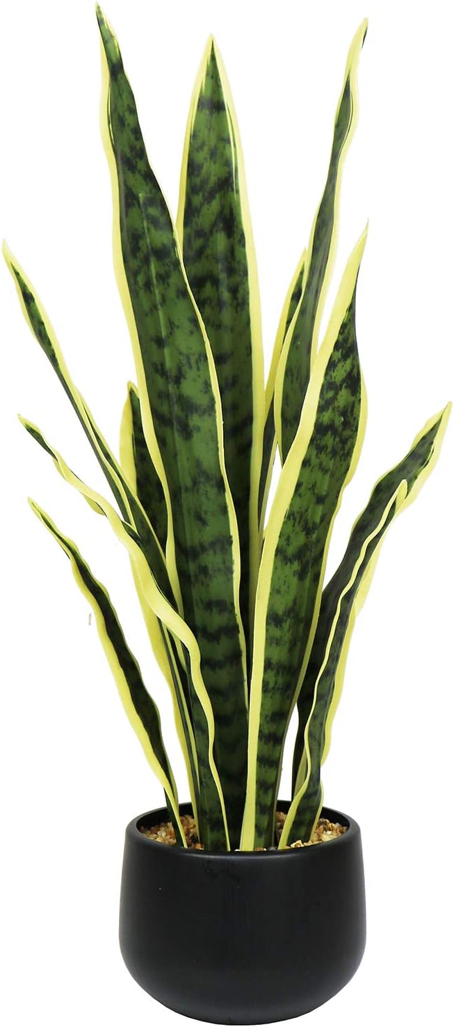 Ollain Artificial Snake Plant with Potted 23.6" Fake Plastic Sansevieria Faux Plants in Pot for Outdoor Window Box Verandah Planter Indoor Outside Home Garde Office Room Gardening Decoration