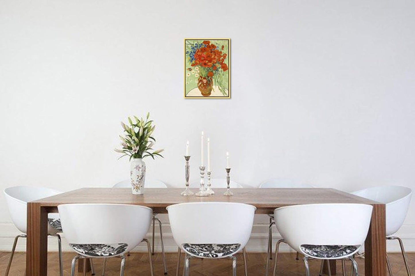 Wieco Art Framed Wall Art Canvas Prints of Red Poppies and Daisies Canvas Prints Wall Art of Van Gogh Paintings Reproduction Abstract Artwork for Wall Decor Golden Frame