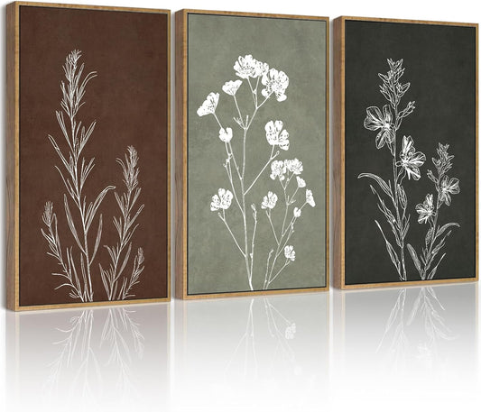 Drsoum Flower Wall Art Vintage Floral Minimalist Wall Hanging Decor Farmhouse Colorful Botanical Prints Artwork for Office Dining Room Hallway 11x14in Natural Framed