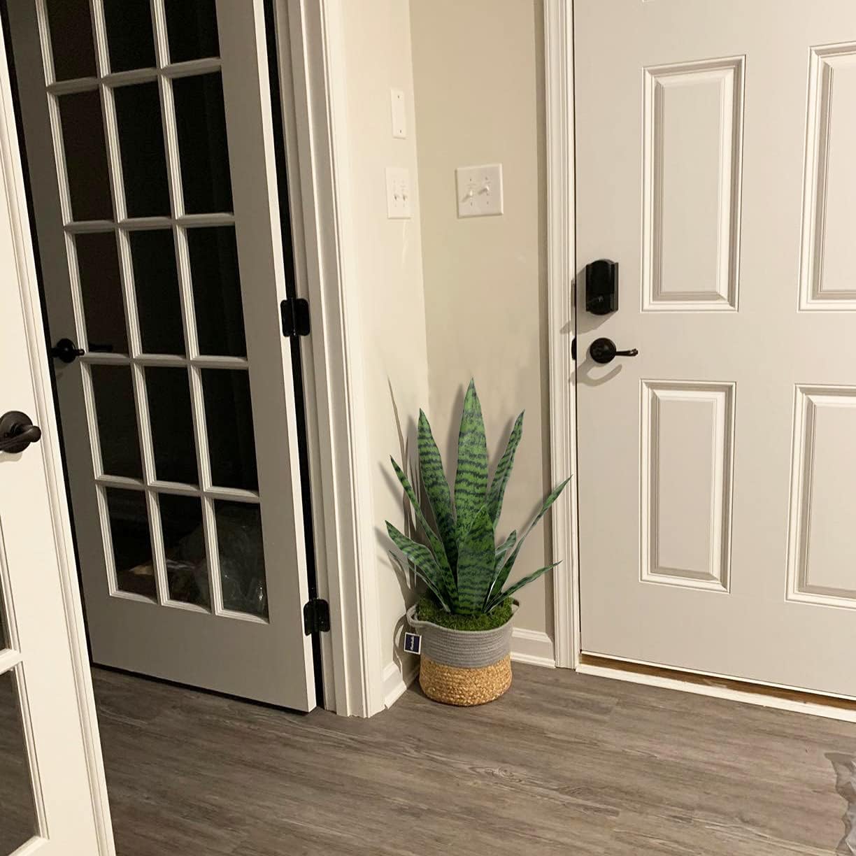 Ollain Artificial Snake Plant with Potted 23.6" Fake Plastic Sansevieria Faux Plants in Pot for Outdoor Window Box Verandah Planter Indoor Outside Home Garde Office Room Gardening Decoration
