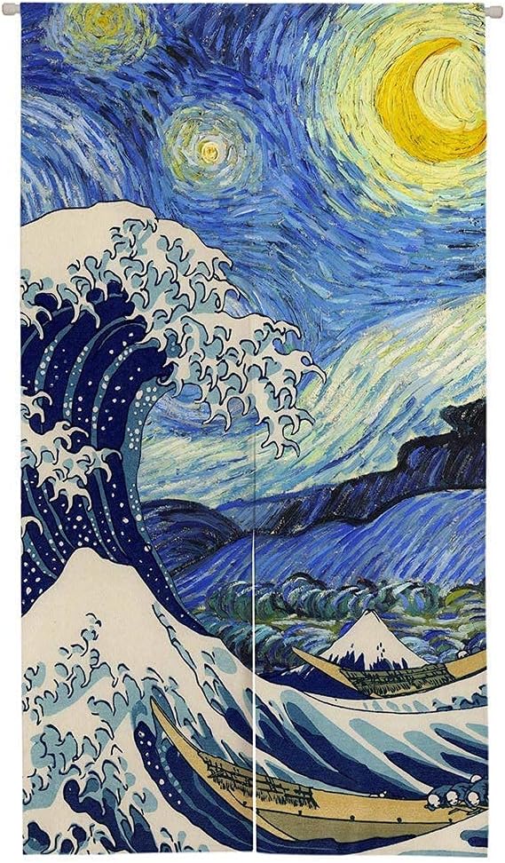 Ofat Home Japanese Painting Hokusai Noren The Great Wave Off Kanafawa and Artistic Doorway Curtain Tapestry for Wall Hanging Bedroom Decor, Red, Customizable, 33.5"x 59"