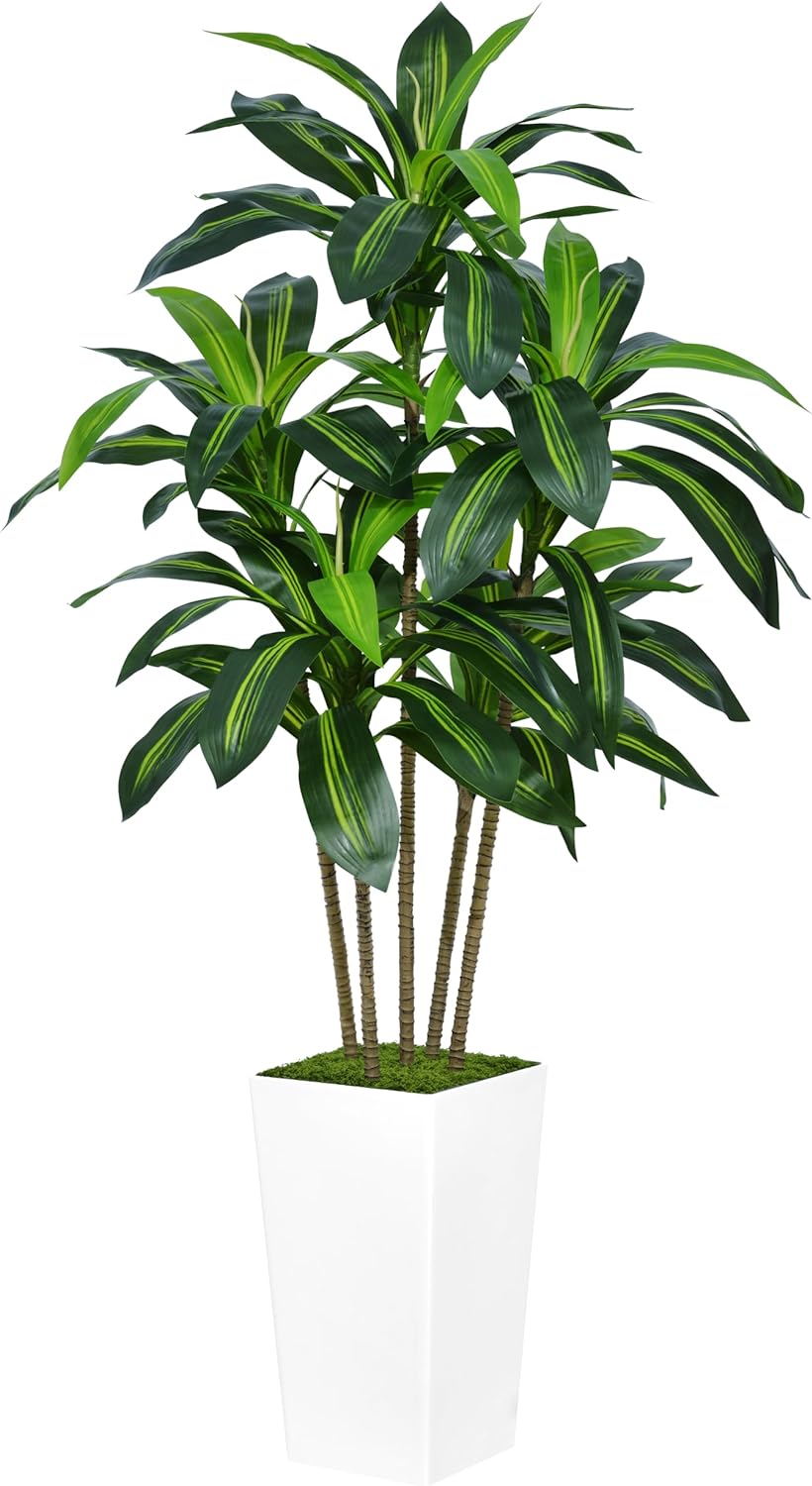 Artificial Dracaena Tree 5FT - Faux Tree with Black Tall Planter - Fake Tropical Yucca Floor Plant Potted - Artificial Silk Tree for Home Office Living Room Decor Indoor