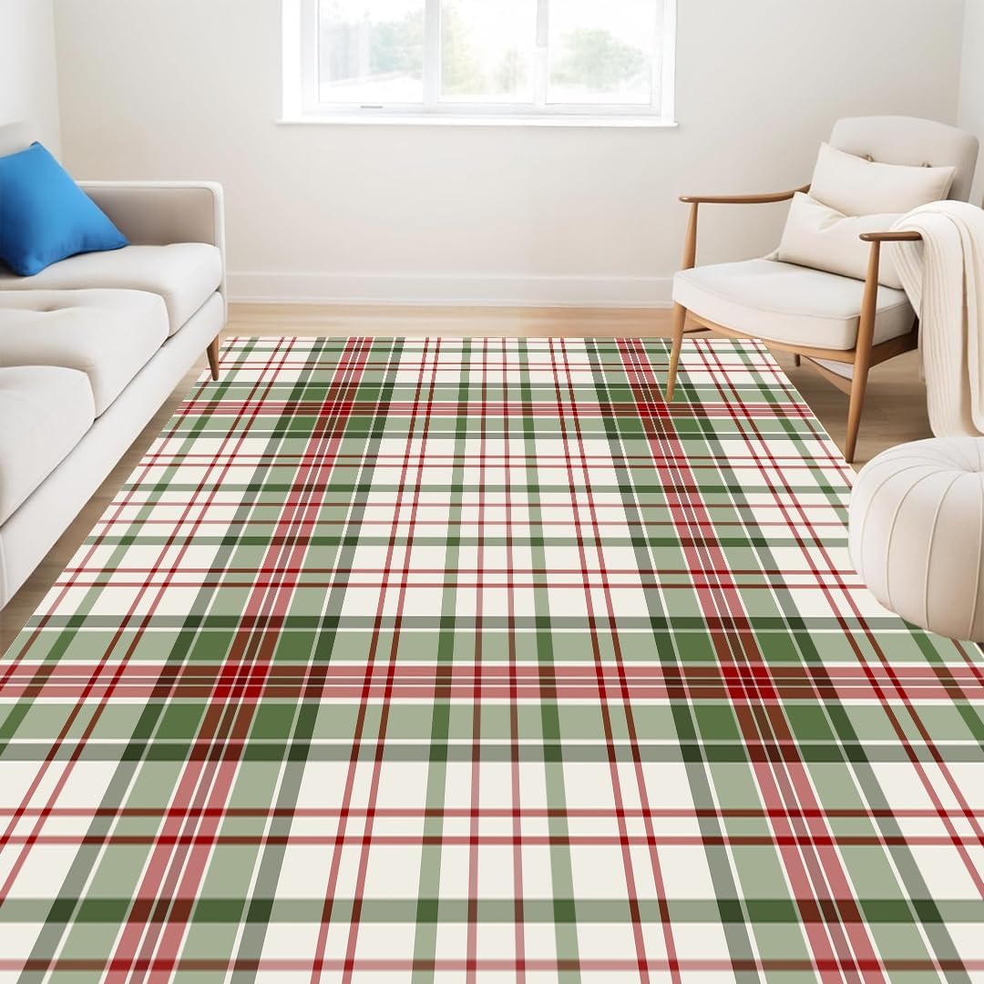 Muddy Mat® Plaid 2x3 Washable Area Rugs for Living Room, Bedroom & Dining Room – Modern Soft Low Pile Non Slip Carpet – Pet Friendly Waterproof Foldable Rugs for Home
