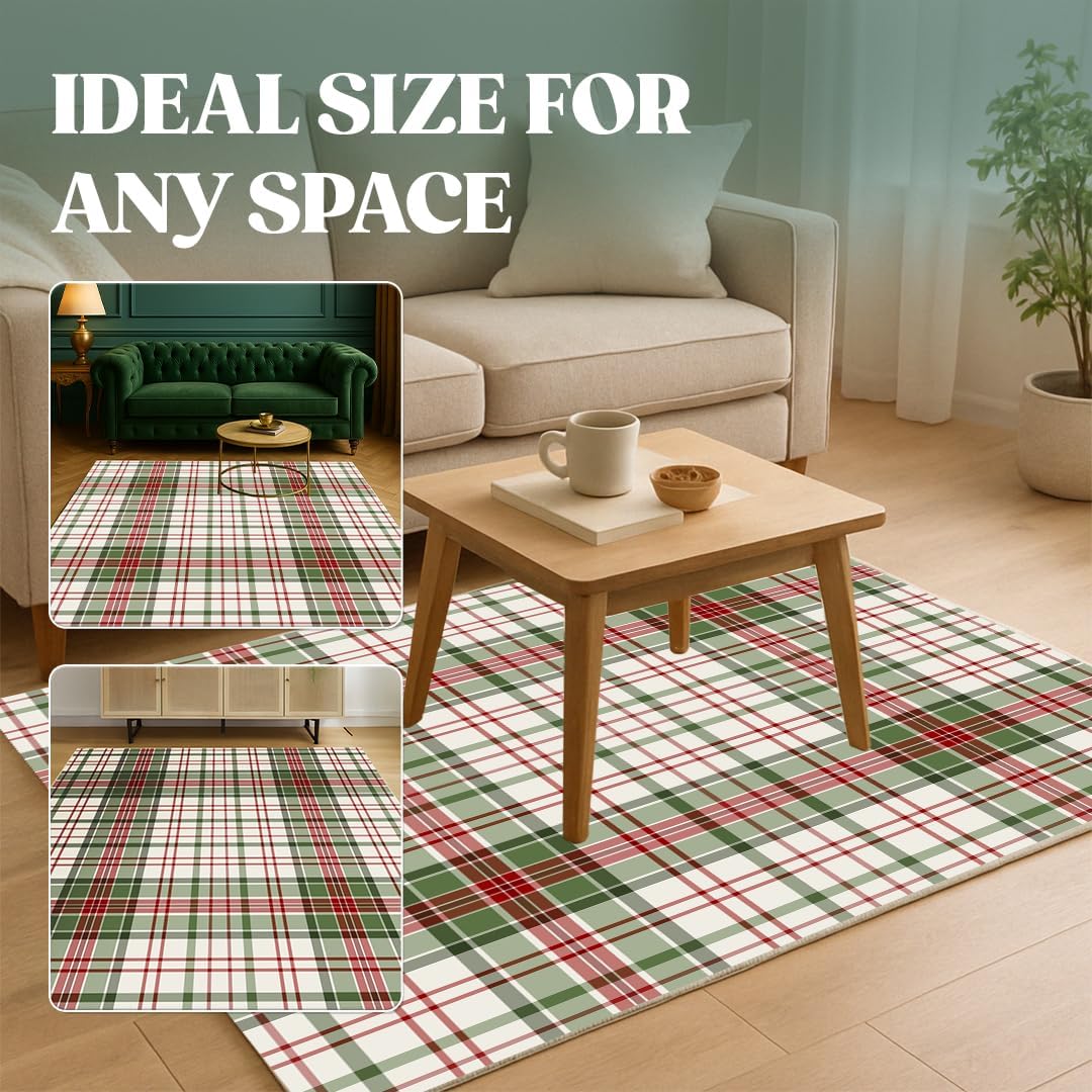 Muddy Mat® Plaid 2x3 Washable Area Rugs for Living Room, Bedroom & Dining Room – Modern Soft Low Pile Non Slip Carpet – Pet Friendly Waterproof Foldable Rugs for Home