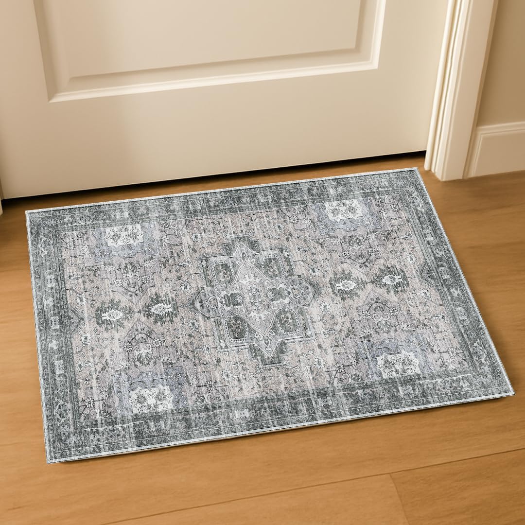 Muddy Mat® Plaid 2x3 Washable Area Rugs for Living Room, Bedroom & Dining Room – Modern Soft Low Pile Non Slip Carpet – Pet Friendly Waterproof Foldable Rugs for Home