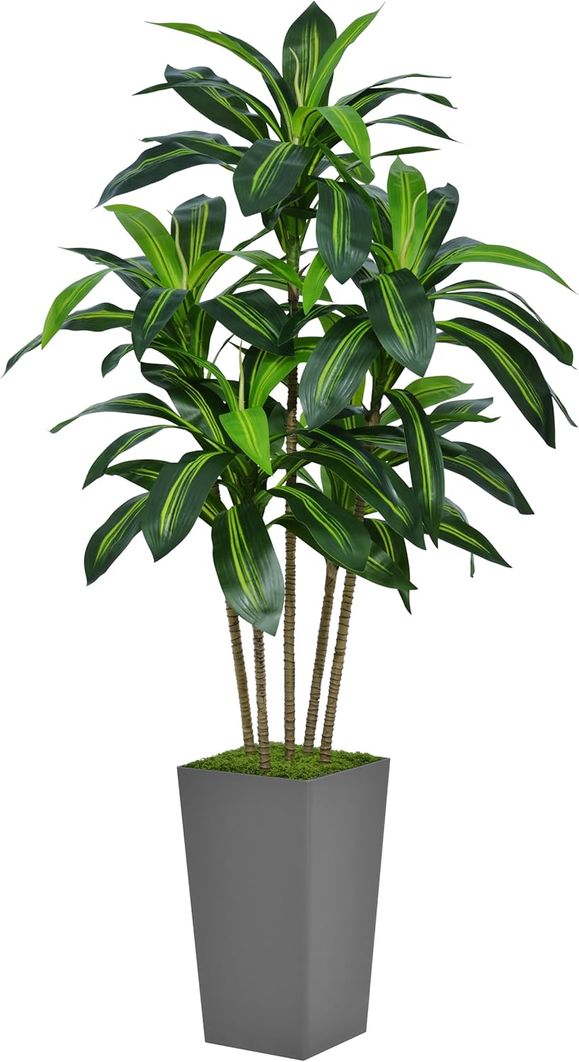 Artificial Dracaena Tree 5FT - Faux Tree with Black Tall Planter - Fake Tropical Yucca Floor Plant Potted - Artificial Silk Tree for Home Office Living Room Decor Indoor