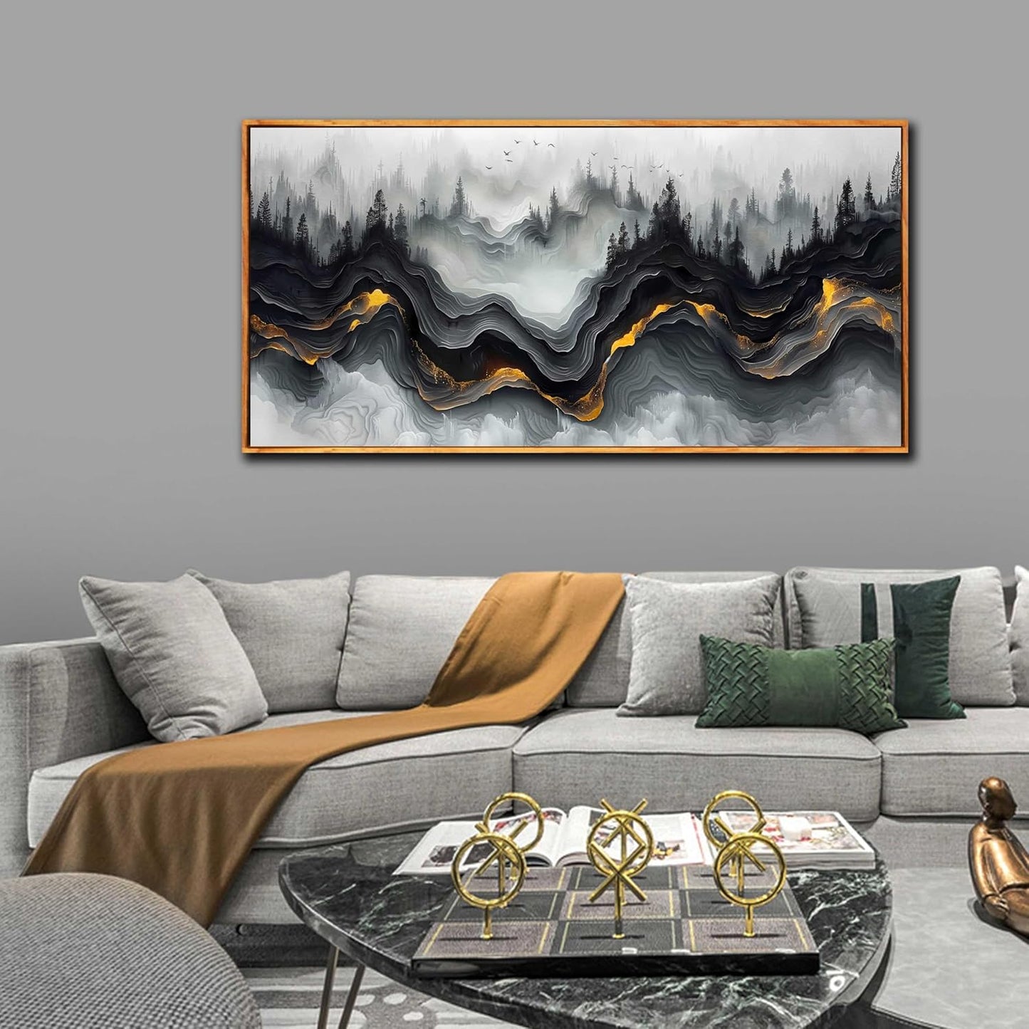 Ouzzlie White Canvas Wall Art Abstract Landscape Wall art Nature Pictures Wall Decor for Living Room 29" x 59"