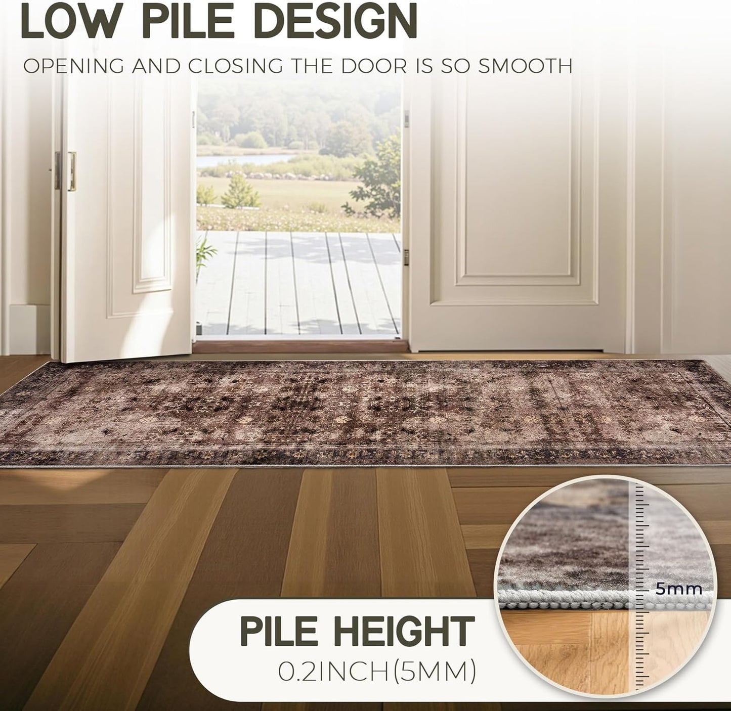 AMERLIFE 5'x8' Area Rug, Machine Washable Vintage Area Rug- Soft Carpet with Non-Slip Backing for Living Room, Bedroom, Nursery- Retro Red