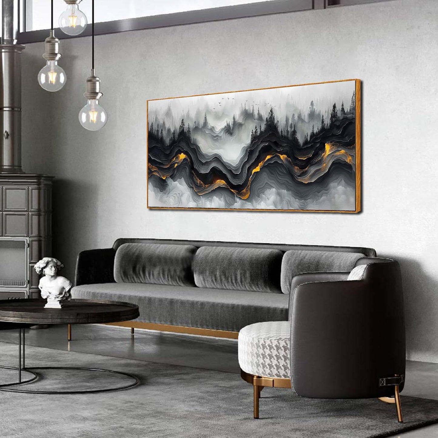 Ouzzlie White Canvas Wall Art Abstract Landscape Wall art Nature Pictures Wall Decor for Living Room 29" x 59"