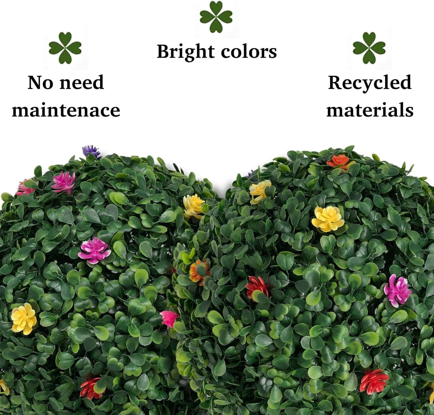 2PCS Artificial Boxwood Topiary Ball with Flowers 11 INCH 3 Layers Hanging Topiary Ball for Home Garden Wedding Party Decor Environmental UV Protected Faux Boxwood Decorative Ball