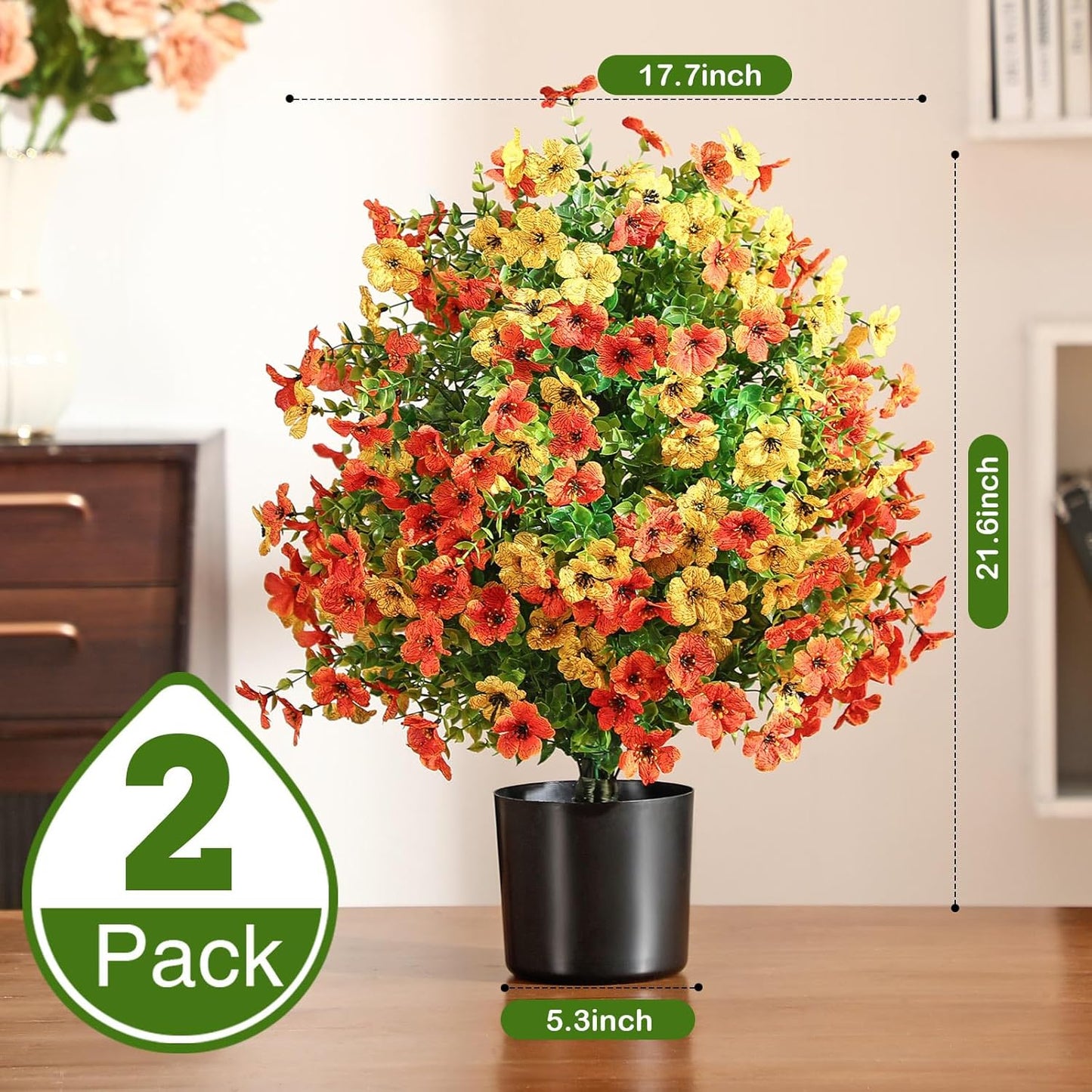 2 Pack 21.6'' Artificial Topiary Ball Trees with Flowers UV Protected Outdoor Faux Potted Plants with Cement Pot Faux Greenery Shrubs for Front Garden (Autumn Colors,Mandala Flower Tree)