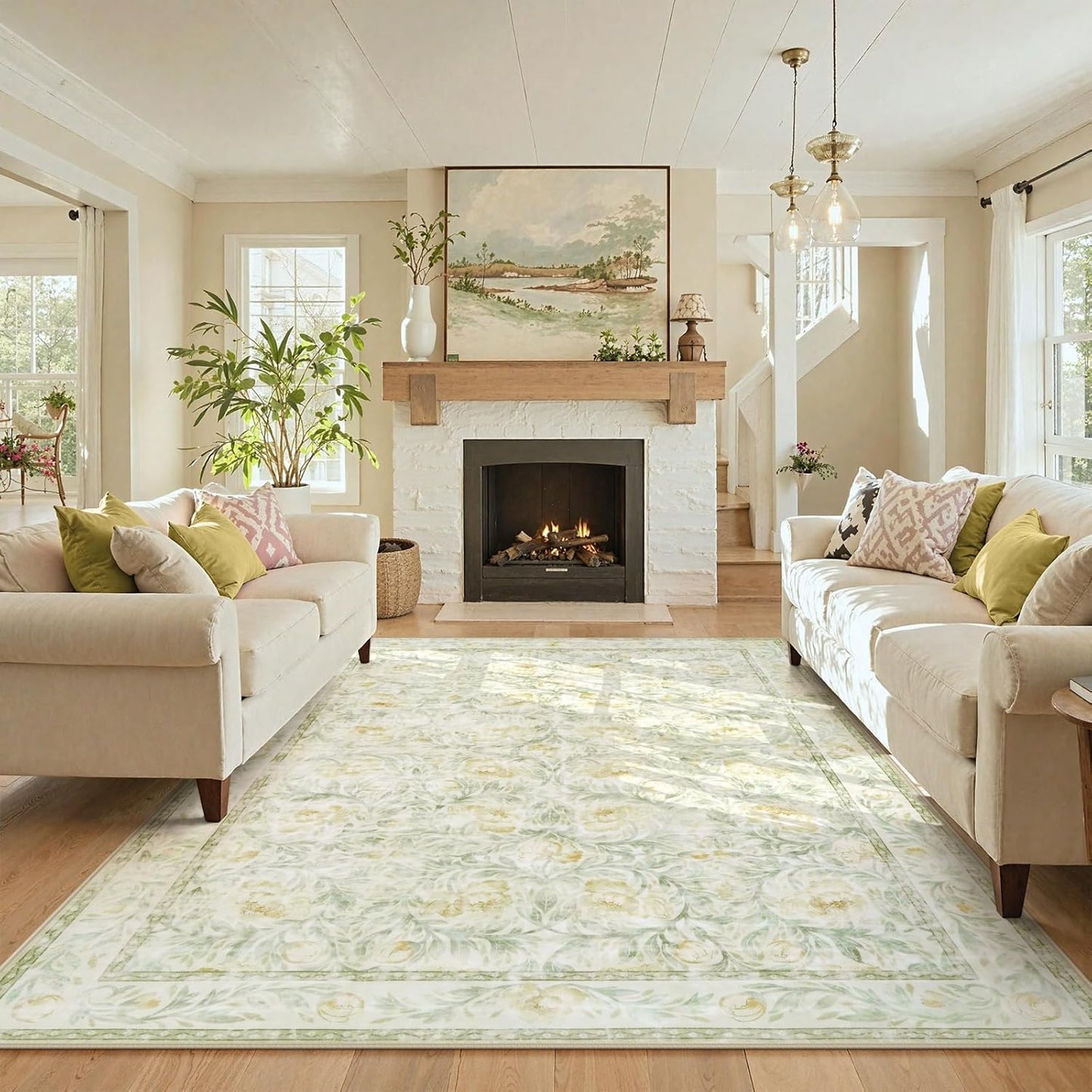 Collive Floral Area Rug 5x7, Pink Rugs for Bedroom Girls, Machine Washable Soft Low Pile Stain Resistant Carpet, Rug for Living Room Nursery Kids Playroom ‎Dorm