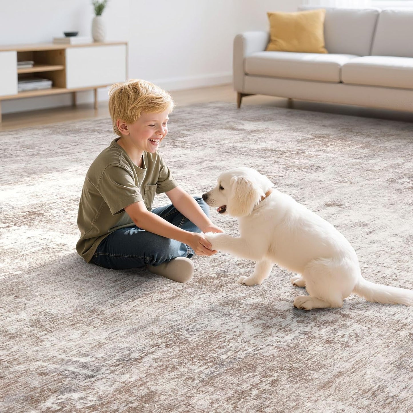 Washable 9X12 Area Rug: Modern Abstract Soft Non-Slip Indoor Rugs Home Decor - Low Pile Stain Resistant Foldable Carpet for Living Room Bedroom Dining Room Playroom Office(Brown,9'x12')