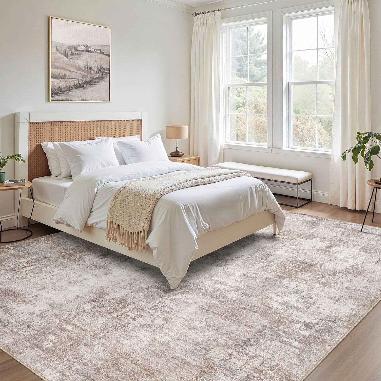 Washable 9X12 Area Rug: Modern Abstract Soft Non-Slip Indoor Rugs Home Decor - Low Pile Stain Resistant Foldable Carpet for Living Room Bedroom Dining Room Playroom Office(Brown,9'x12')