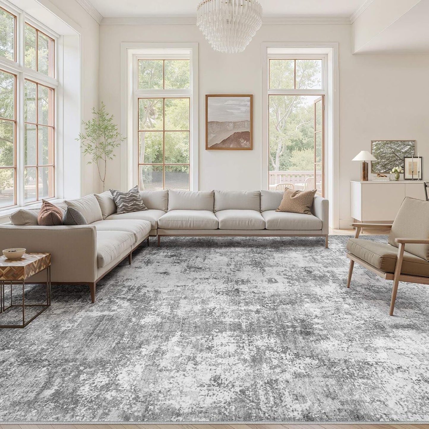 Washable 9X12 Area Rug: Modern Abstract Soft Non-Slip Indoor Rugs Home Decor - Low Pile Stain Resistant Foldable Carpet for Living Room Bedroom Dining Room Playroom Office(Brown,9'x12')