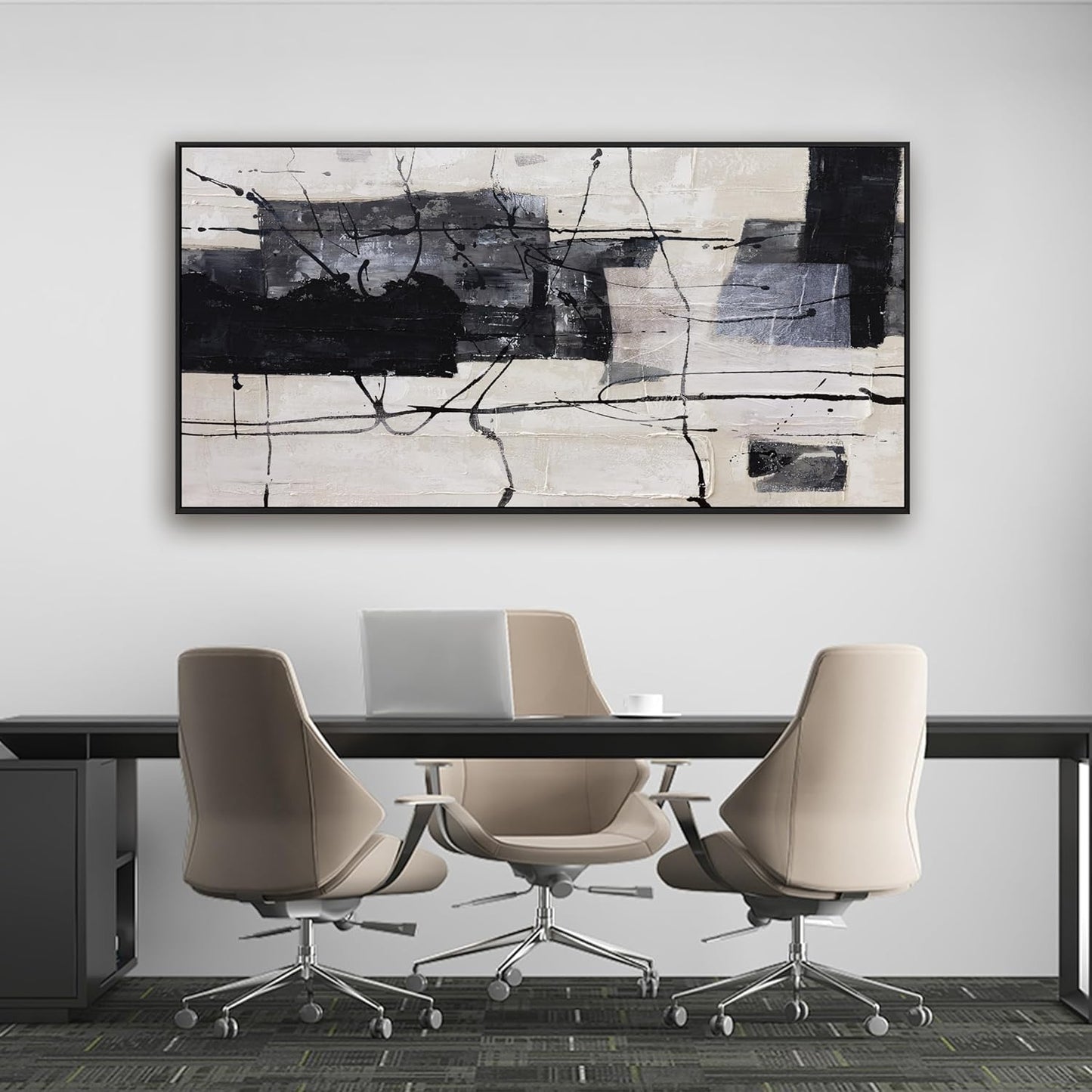 Abstract Wall Art Framed Decor Canvas Wall Art For Living Room Modern Canvas Prints Pictures For Wall Black And White Artwork For Home Hotel Decoration 24x48 Inch