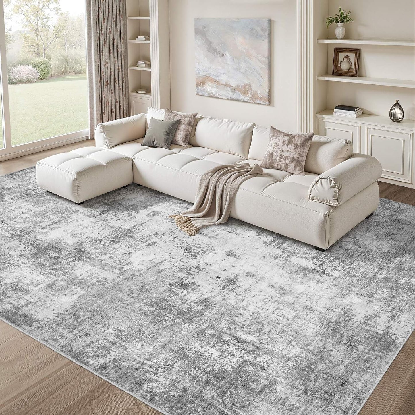 Washable 9X12 Area Rug: Modern Abstract Soft Non-Slip Indoor Rugs Home Decor - Low Pile Stain Resistant Foldable Carpet for Living Room Bedroom Dining Room Playroom Office(Brown,9'x12')