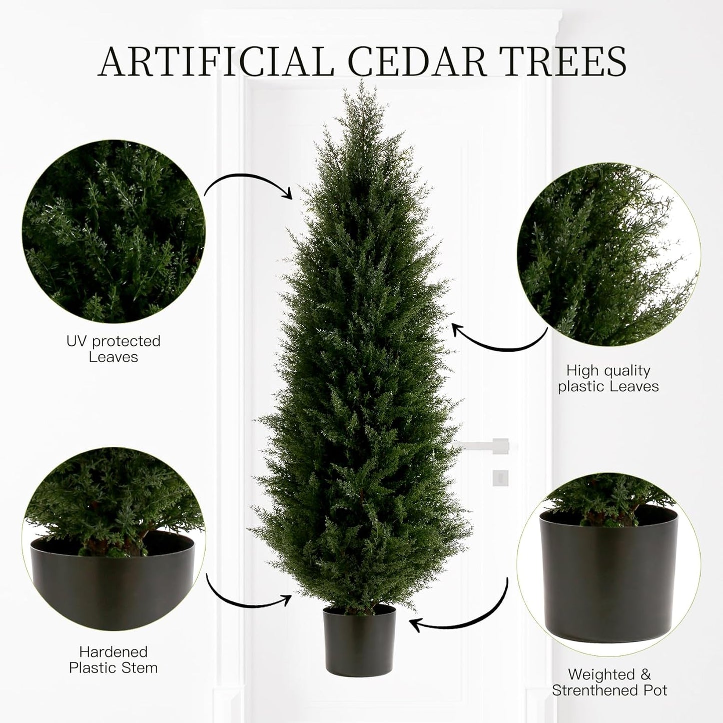 Artificial Topiary Tree Set of 2 Artificial Cedar Trees 4FT Uv Resistant Pine Potted Artificial Plants Outdoor Realistic Fake Plants Front Porch Decor Indoor Faux Cypress Trees
