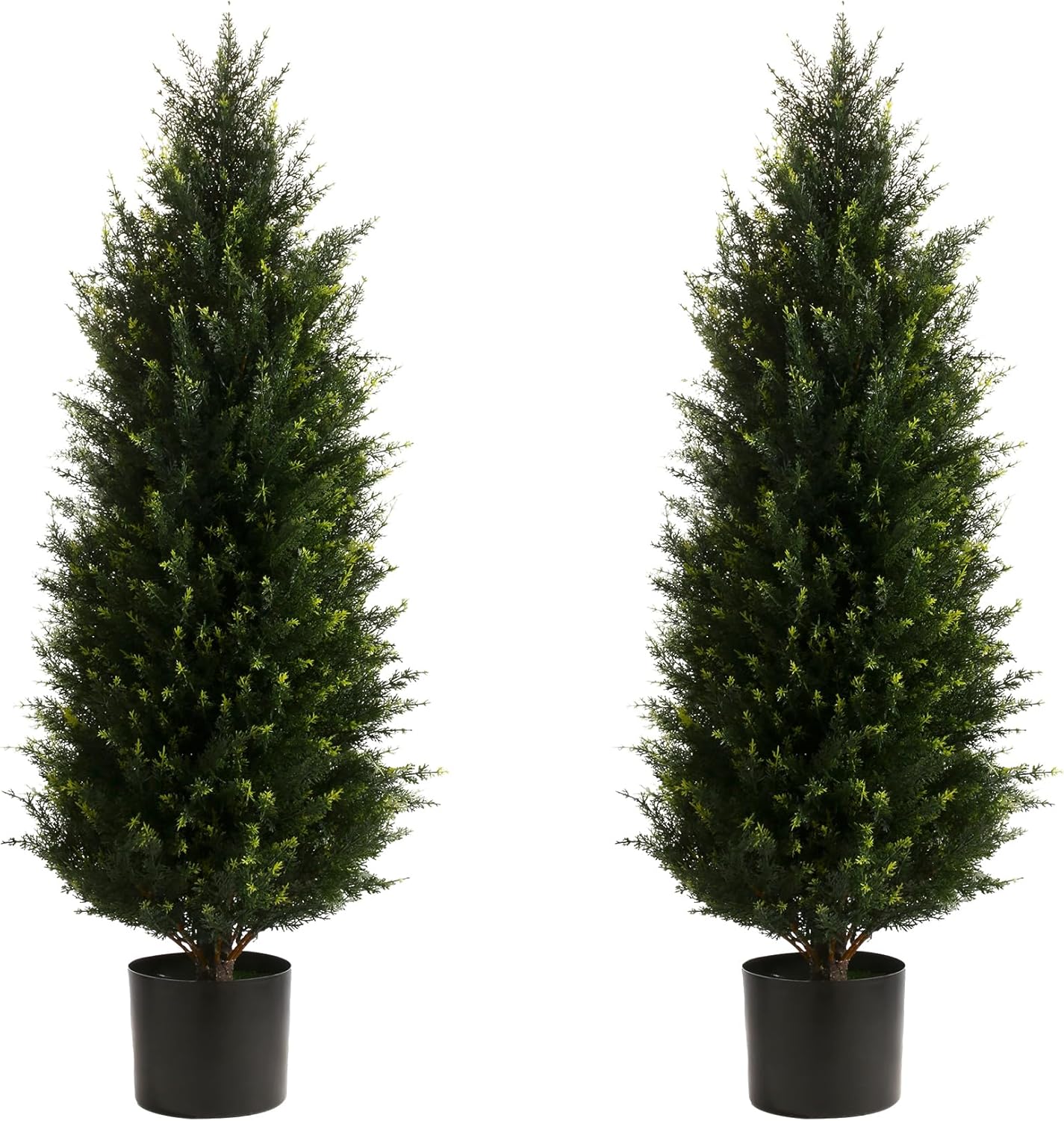 Artificial Topiary Tree Set of 2 Artificial Cedar Trees 4FT Uv Resistant Pine Potted Artificial Plants Outdoor Realistic Fake Plants Front Porch Decor Indoor Faux Cypress Trees