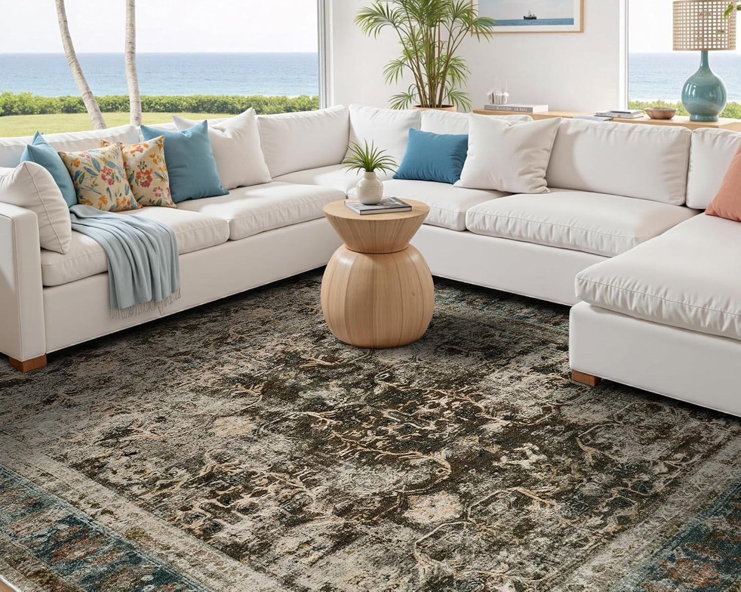 AMERLIFE 5'x8' Area Rug, Machine Washable Vintage Area Rug- Soft Carpet with Non-Slip Backing for Living Room, Bedroom, Nursery- Retro Red
