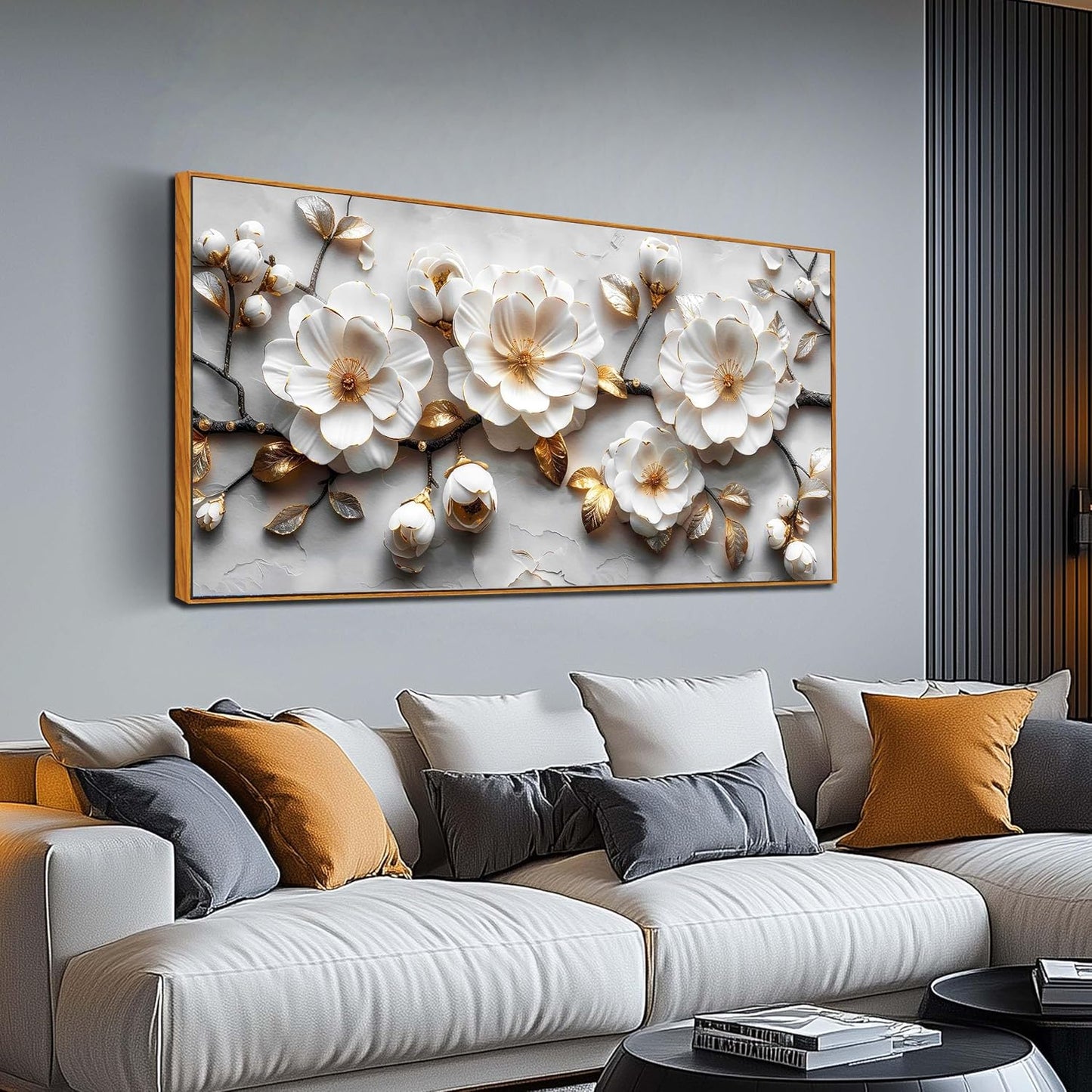 Ouzzlie White Canvas Wall Art Abstract Landscape Wall art Nature Pictures Wall Decor for Living Room 29" x 59"