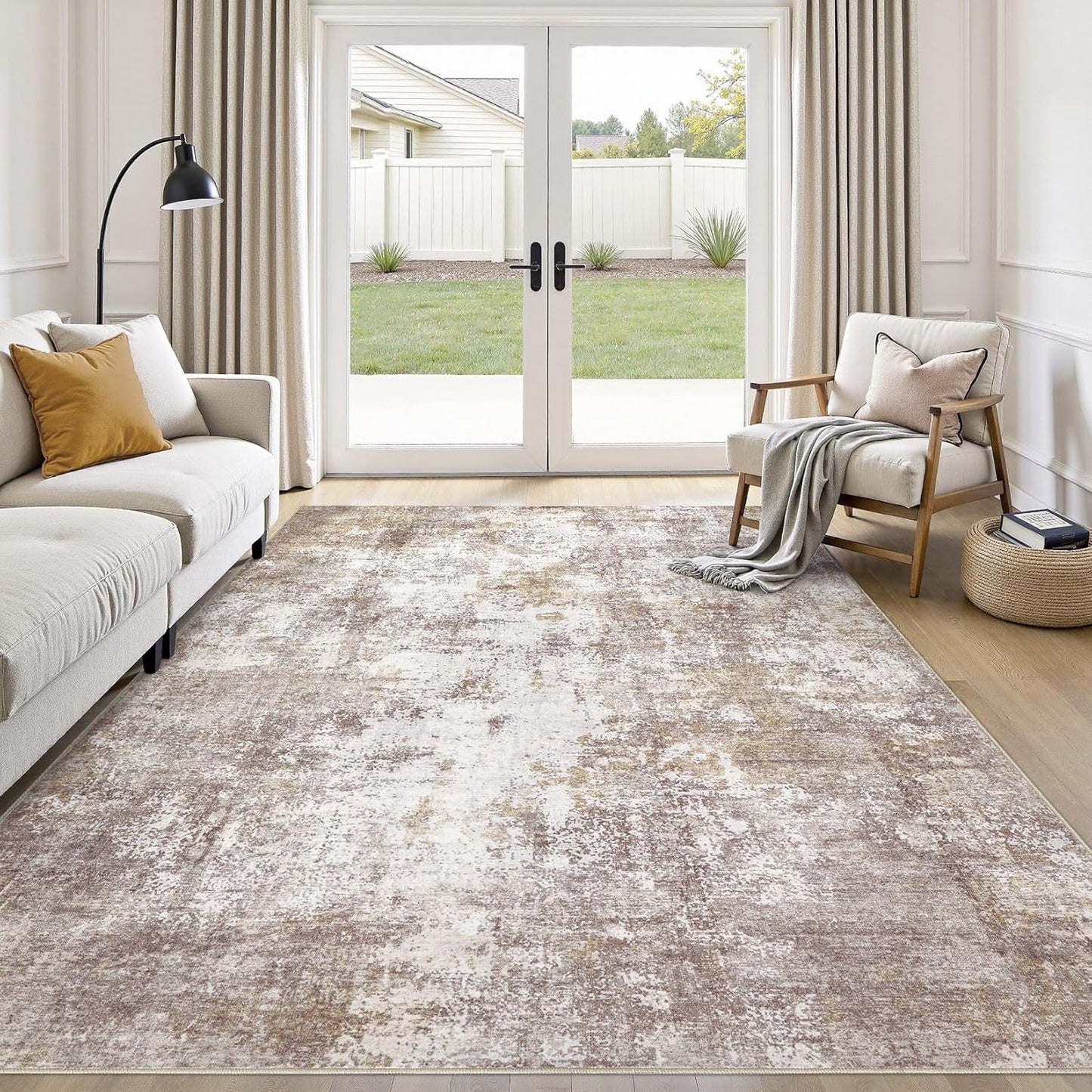 Washable 9X12 Area Rug: Modern Abstract Soft Non-Slip Indoor Rugs Home Decor - Low Pile Stain Resistant Foldable Carpet for Living Room Bedroom Dining Room Playroom Office(Brown,9'x12')