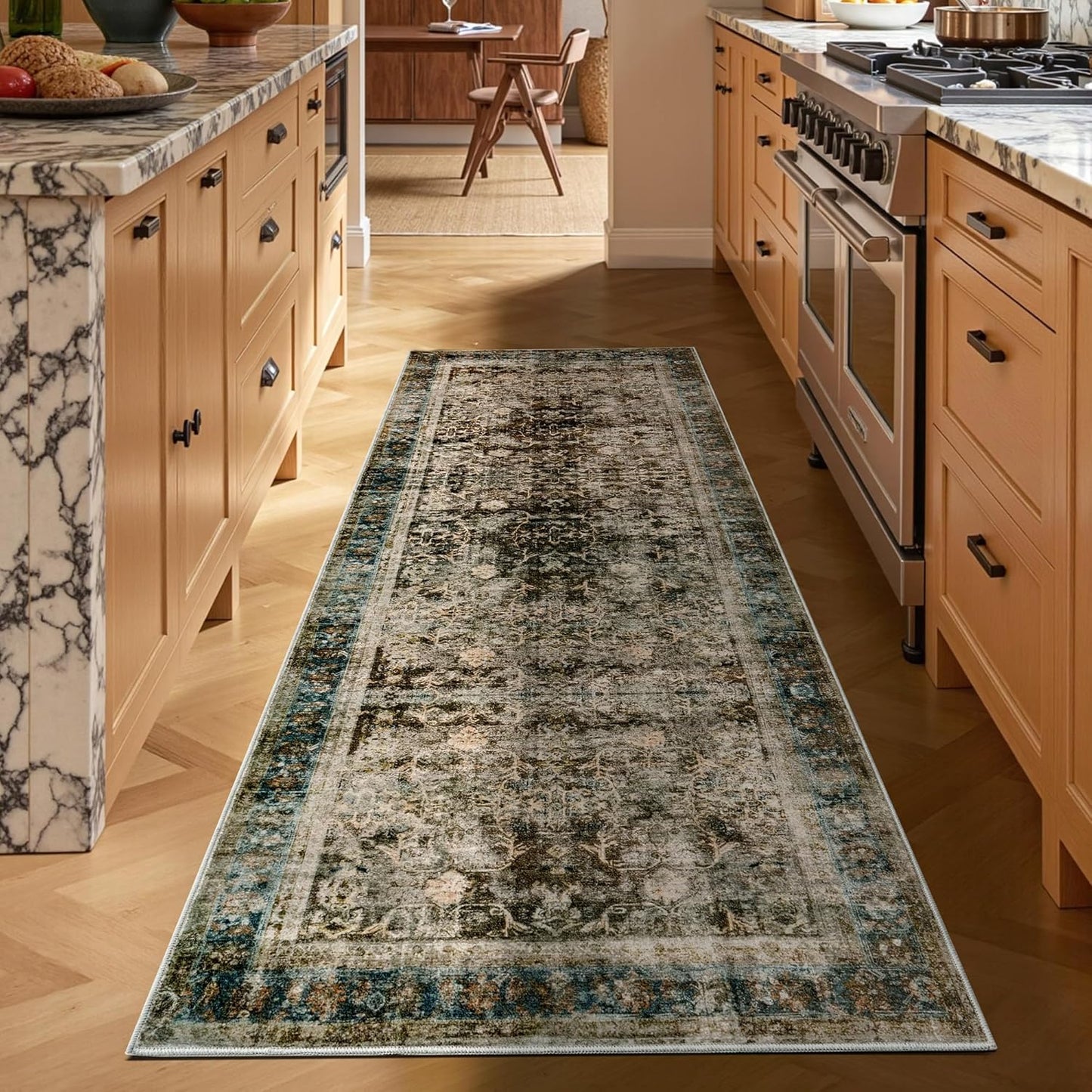 AMERLIFE 5'x8' Area Rug, Machine Washable Vintage Area Rug- Soft Carpet with Non-Slip Backing for Living Room, Bedroom, Nursery- Retro Red