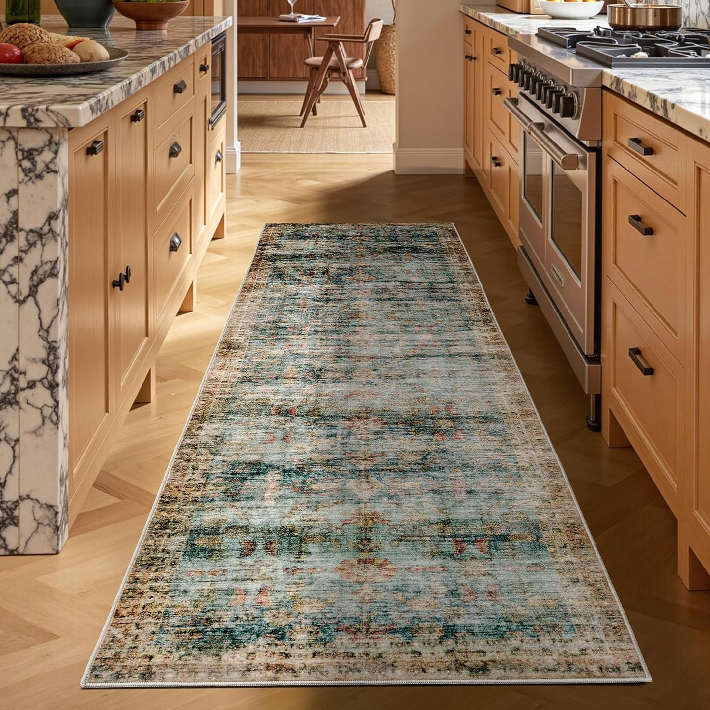 AMERLIFE 5'x8' Area Rug, Machine Washable Vintage Area Rug- Soft Carpet with Non-Slip Backing for Living Room, Bedroom, Nursery- Retro Red