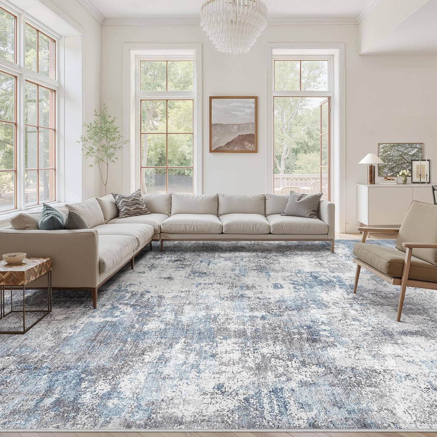 Washable 9X12 Area Rug: Modern Abstract Soft Non-Slip Indoor Rugs Home Decor - Low Pile Stain Resistant Foldable Carpet for Living Room Bedroom Dining Room Playroom Office(Brown,9'x12')