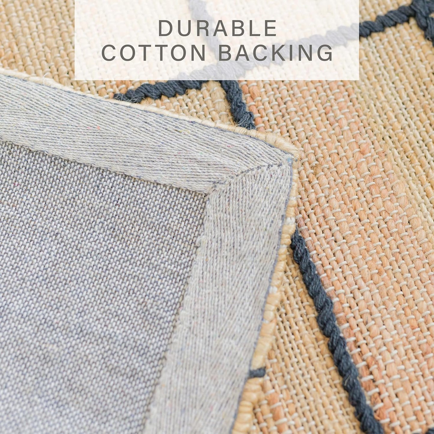 Homespice Nell Premium Edition Jute Rug 4×6' - Small Batch Production, Handwoven Classic Window Pane Design - with Cotton Backing